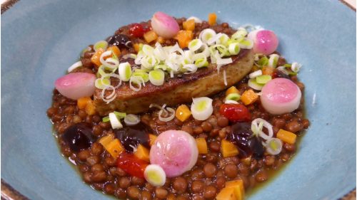 Receta Lentejas en miso con foie a la plancha, hoisin y chile
